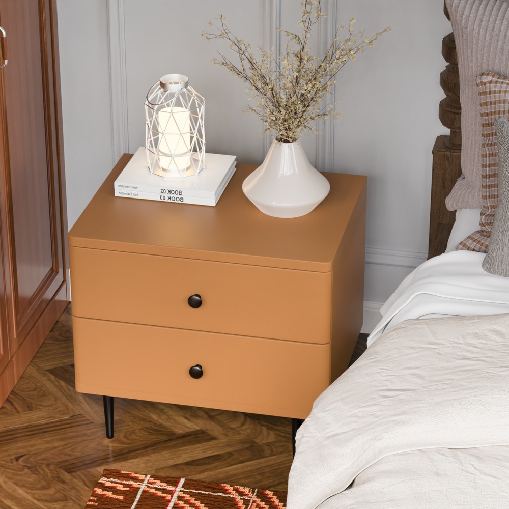 Orange double drawer solid wood bedside table convenient and easy to install