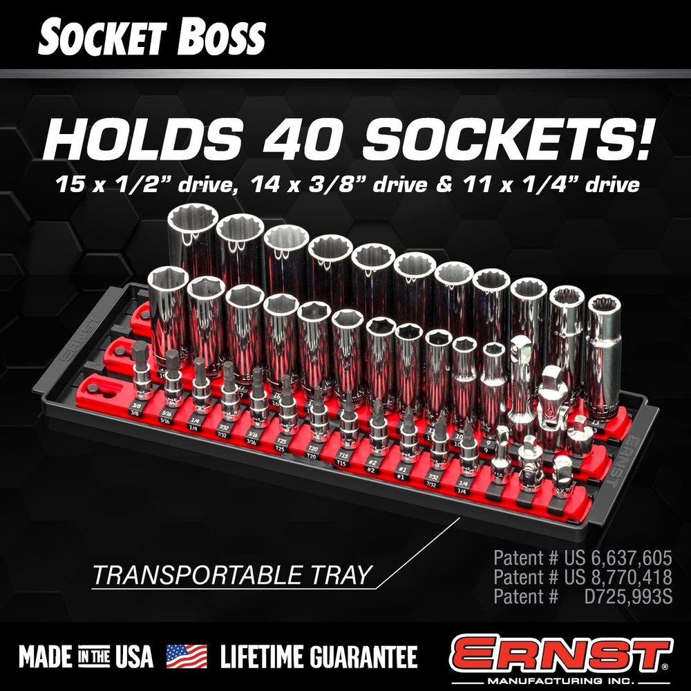 8490 Socket Boss A Versatile 3-Rail Multi-Drive Socket Organizer Tool Tray