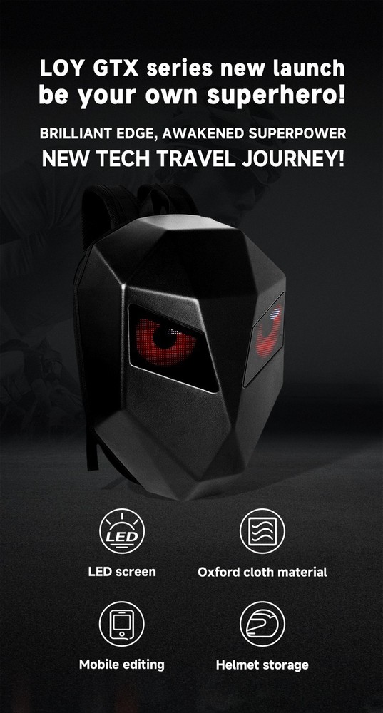 LED Motorcycle Riding Backpack Featuring Illuminated Eye Design, Large Capacity