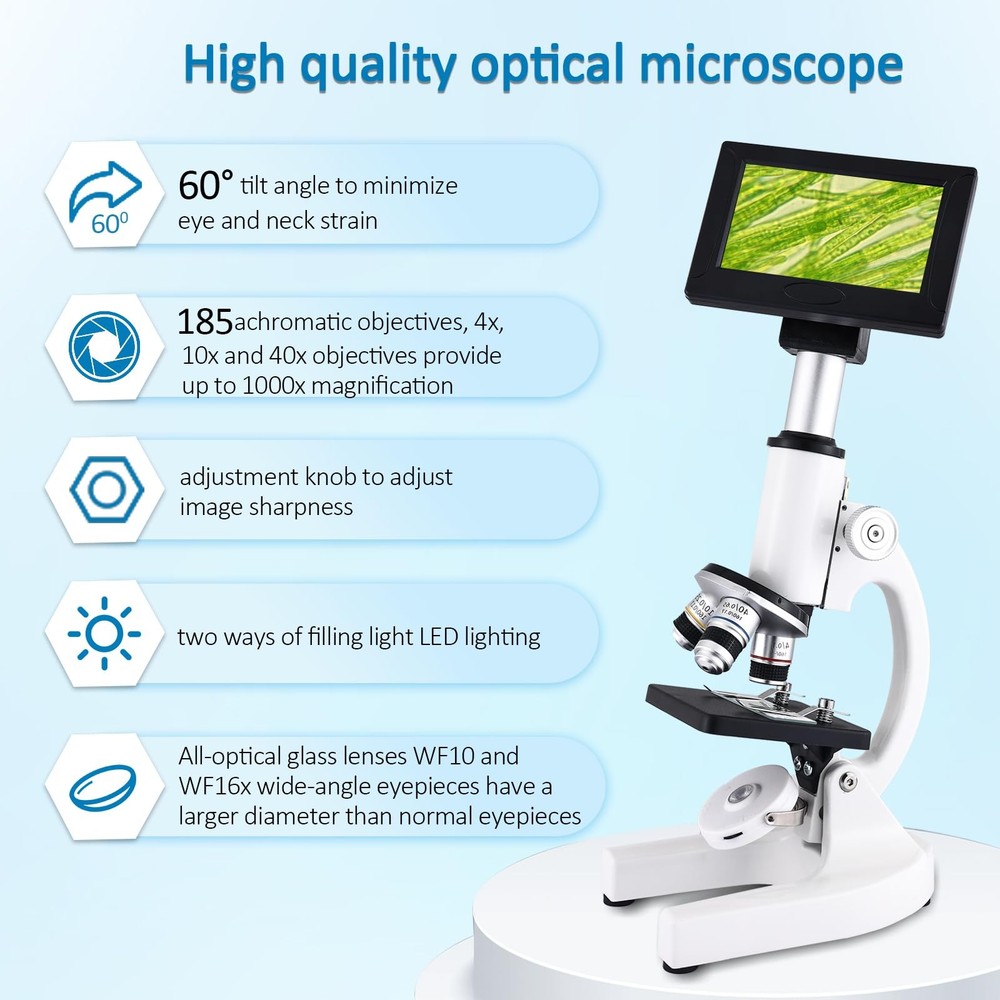 Microscope 40X-2500X Magnification HD Wide Angle Eyepieces