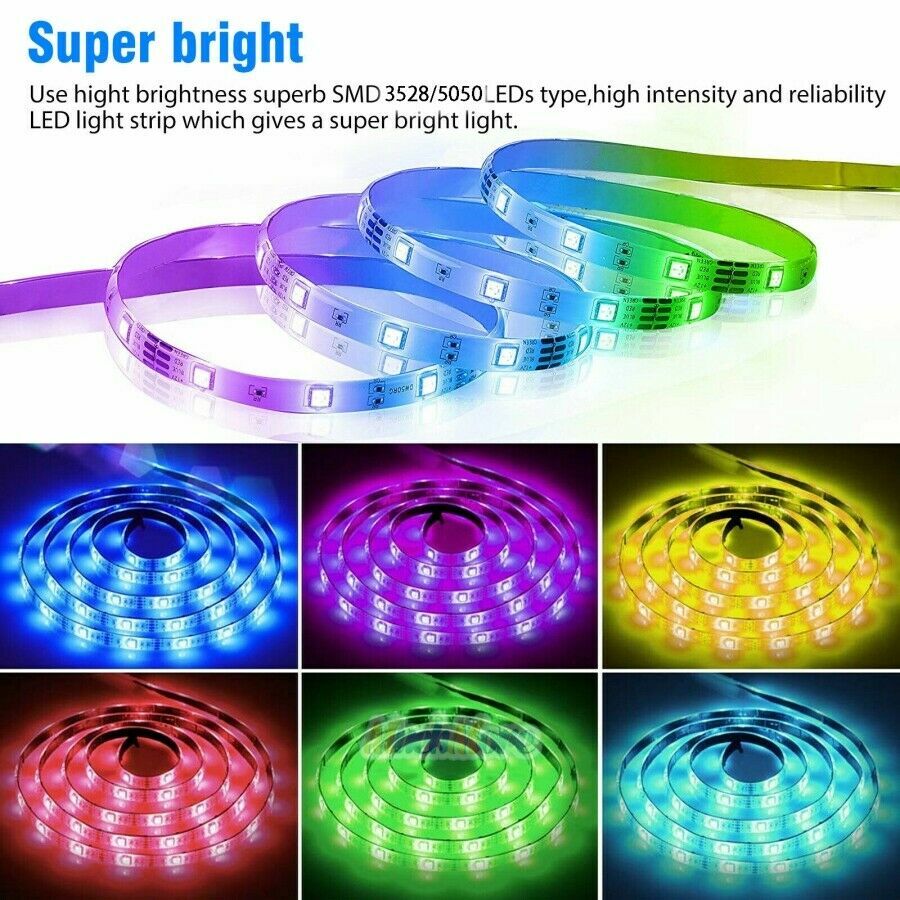65.6FT RGB Led Strip Lights Waterproof Flexible with 44 Keys Remote 12V US Power