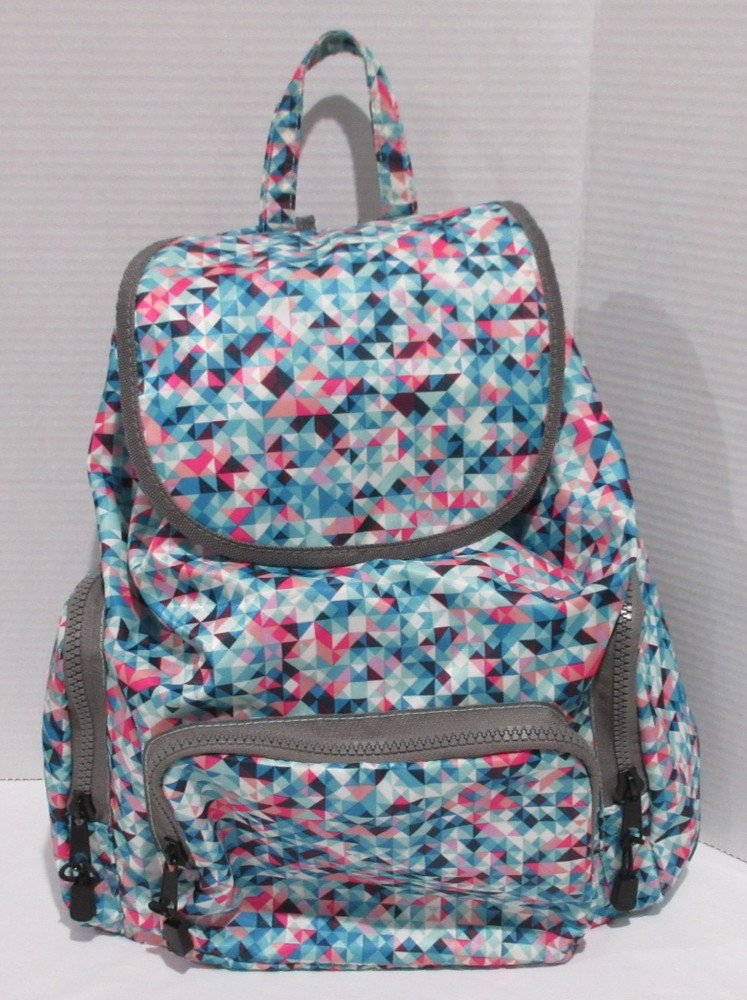 Blue Grey Mutlicolor Backpack With Zip Up and Drawstring Closure