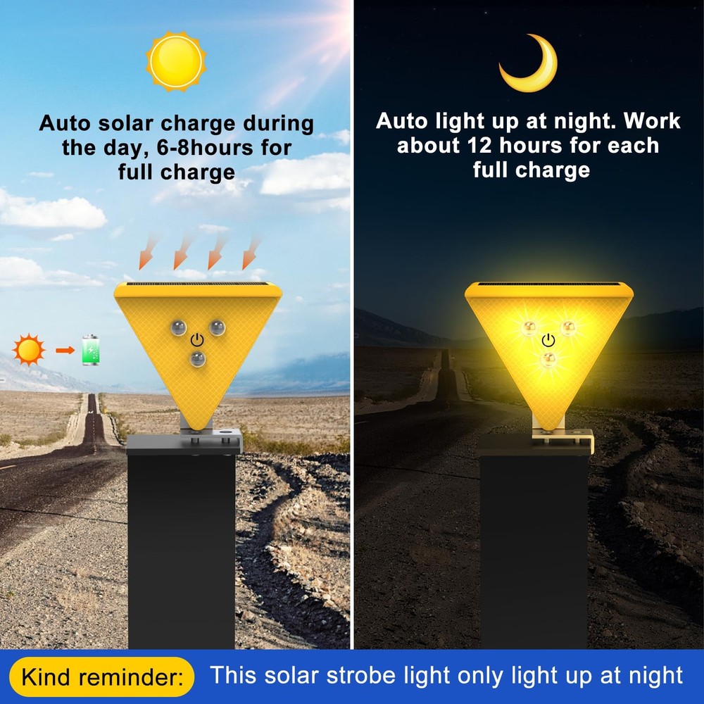 Solar Warning Light - LED Flashing Safety Light with Reflective Sticker
