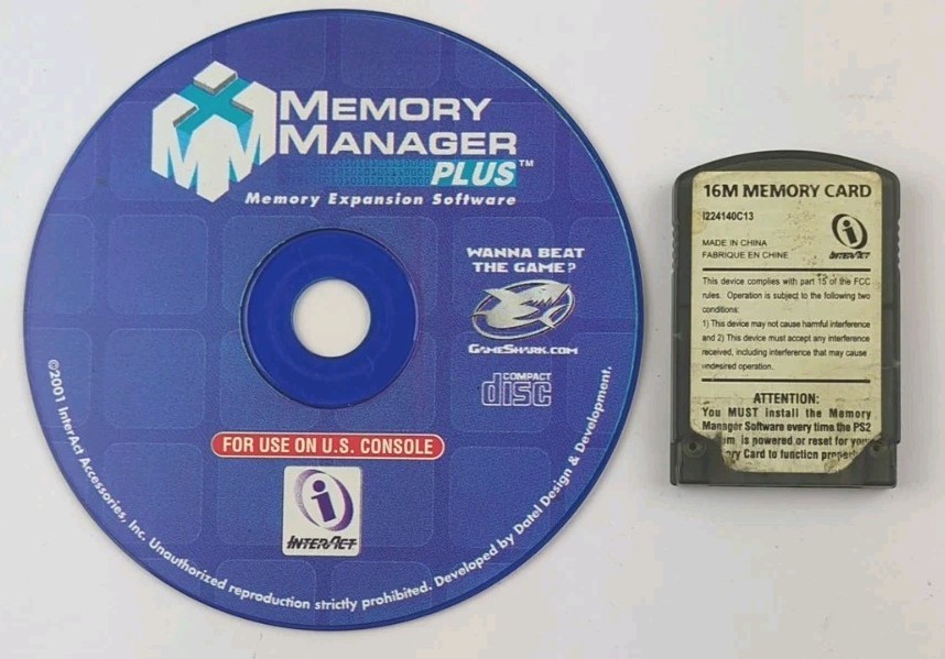 Memory Manager Plus + Memory Card Playstation 2 PS2 UNTESTED InterAct GameShark