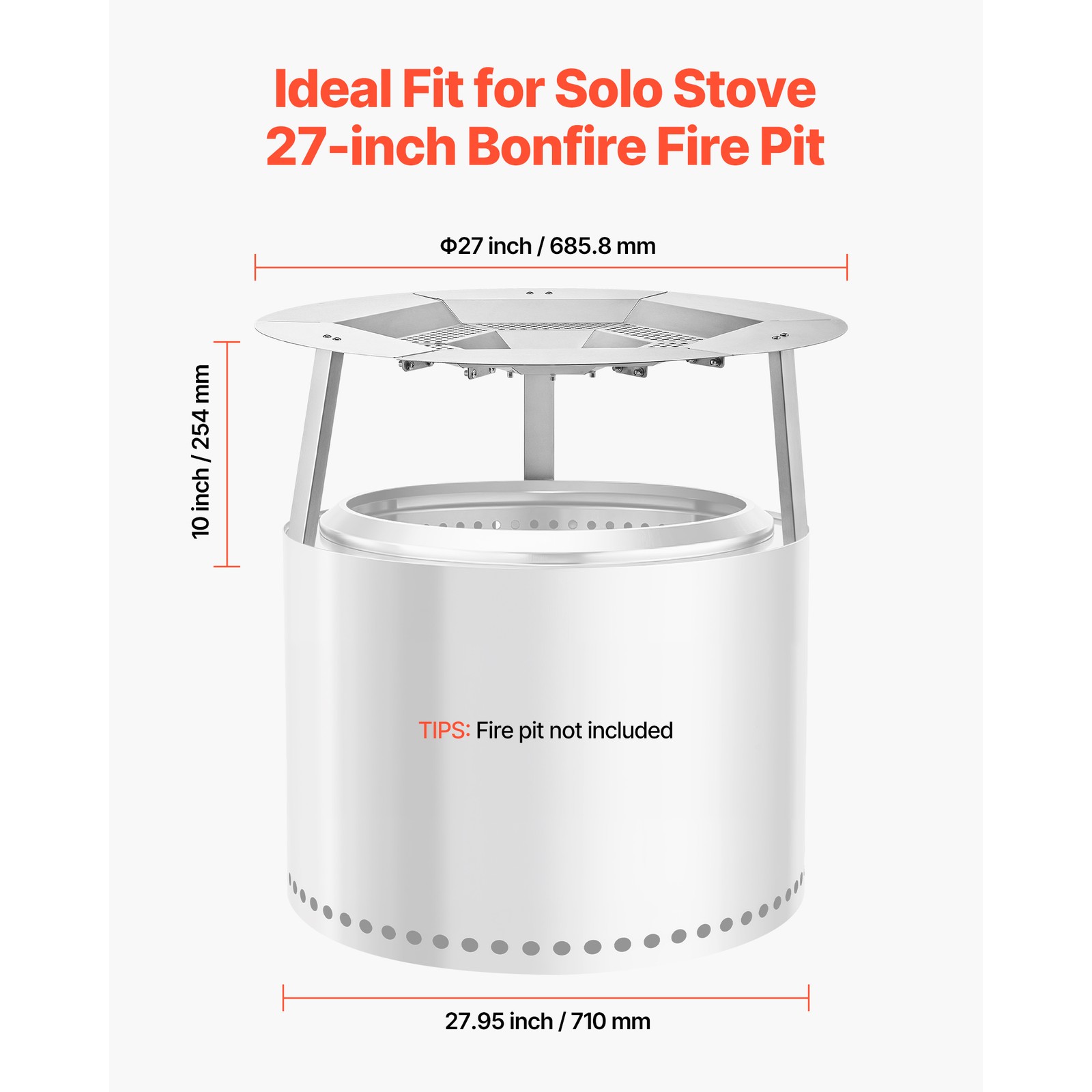 Fire Pit Heat Deflector for Solo Stove Yukon 27 in Bonfire Stainless Steel