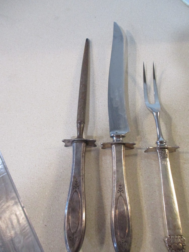 Antique knife & meat fork & sharpener carving set 3 piece
