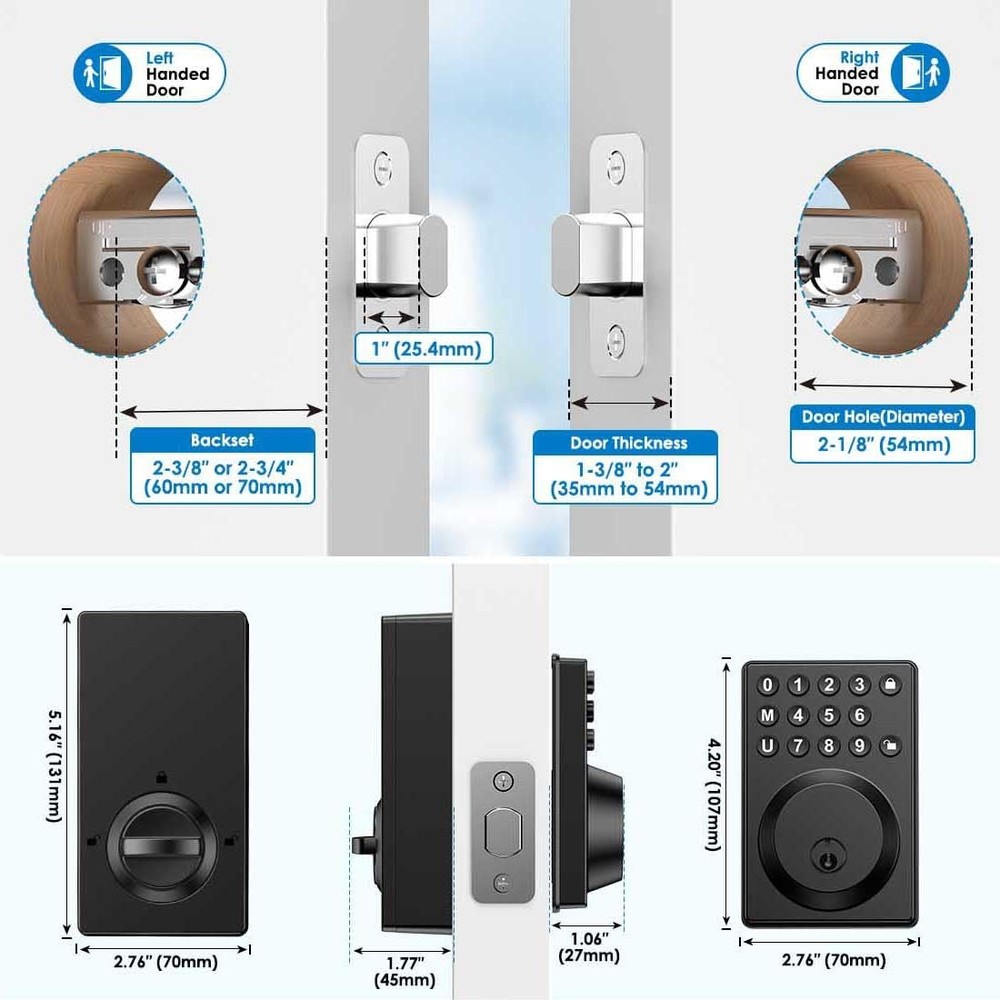Keyless Entry Front Door Lock Keypad Deadbolt Matte Black with