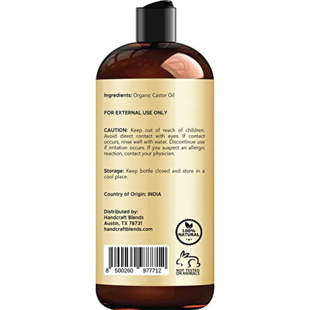 Premium Organic Castor Oil 100% Pure and Hexane-Free Cold-Pressed Beauty 16 fl.