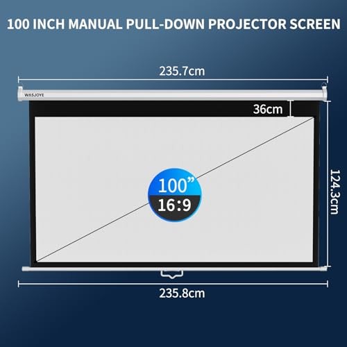 100'' Manual Pull Down Projector Screen, 4K HD Retractable Projection 100 Inch