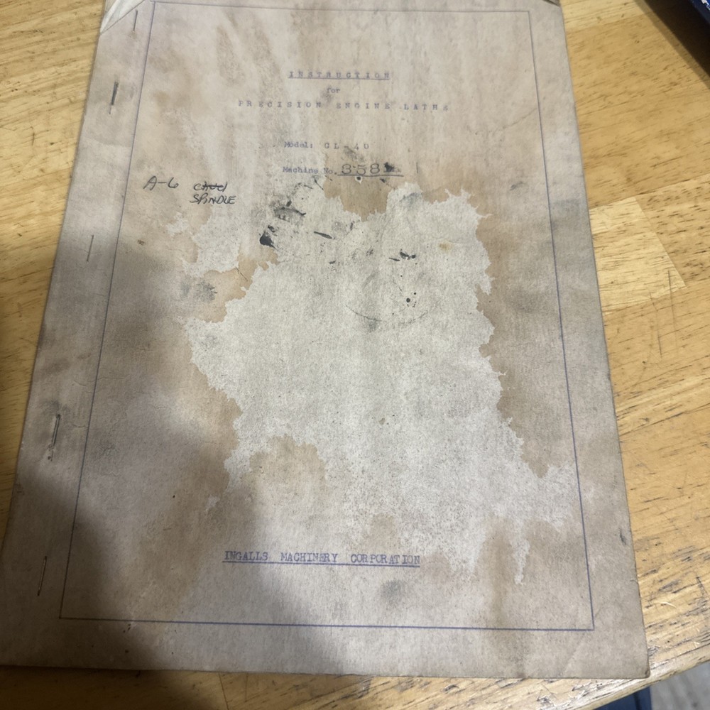 Instruction for Precision Engine Lathe Model Lv-40 Machine No.3581