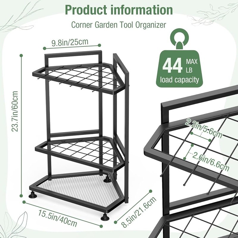 Corner Tool Rack Space Saving Metal Organizer Adjustable Feet Easy Assembly New