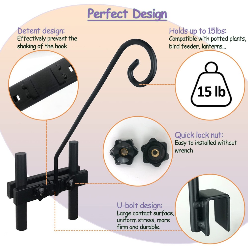 Deck Hook Rail Suitable for Hanging Flower Baskets Wind Chimes Planters Bird ...