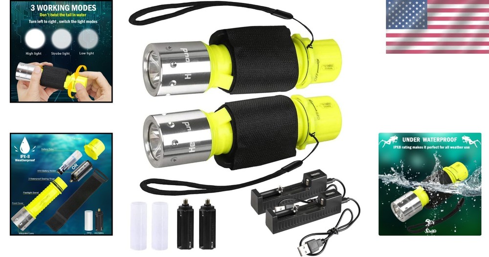 Waterproof Dive Flashlight 3 Modes Charger
