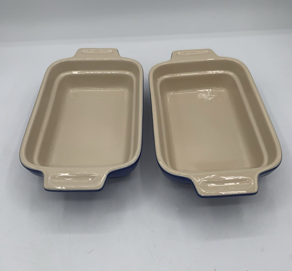 2 Le Creuset 10-40 Small Rectangular Baker Dishes 6 3/4" x 4 3/4" Blue
