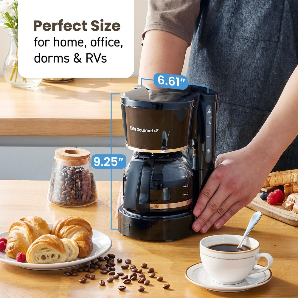 5-Cup Automatic Coffee Maker with Reusable Filter, Pause & Serve, On/Off Switch