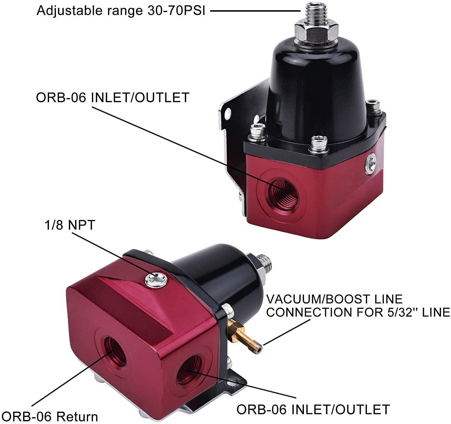Black-Red Adjustable Fuel Pressure Regulator Kit Oil 0-100psi Gauge -6AN New