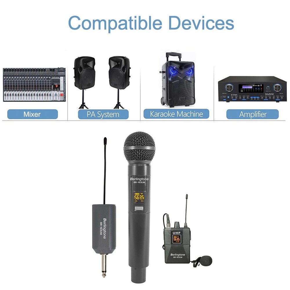 Berlingtone BR-103UM Dual UHF Wireless Microphone System, Headset, 96 adjustable