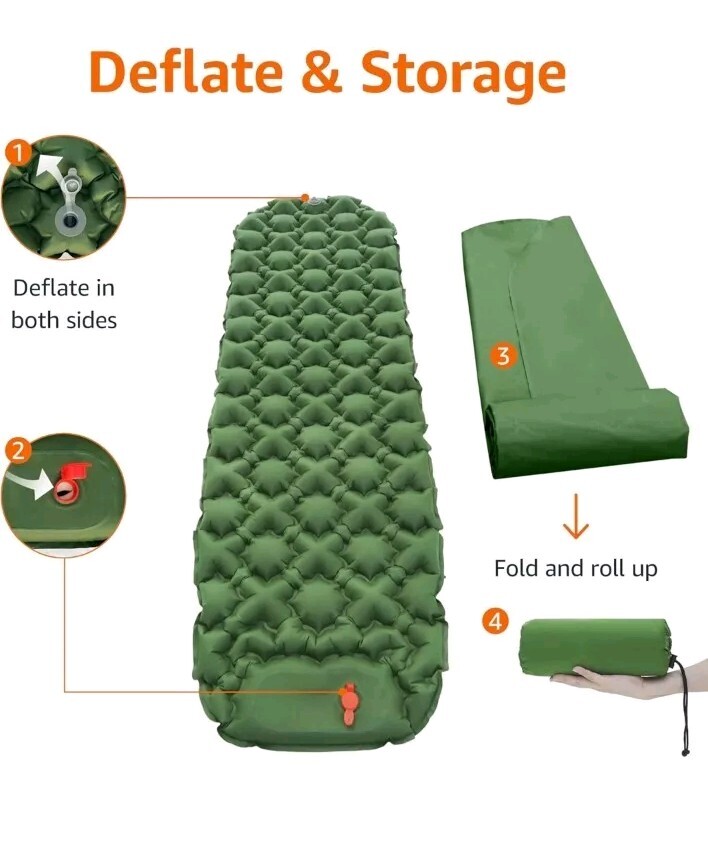 Sleeping Pad, Built-In Foot Pump, Olive Green