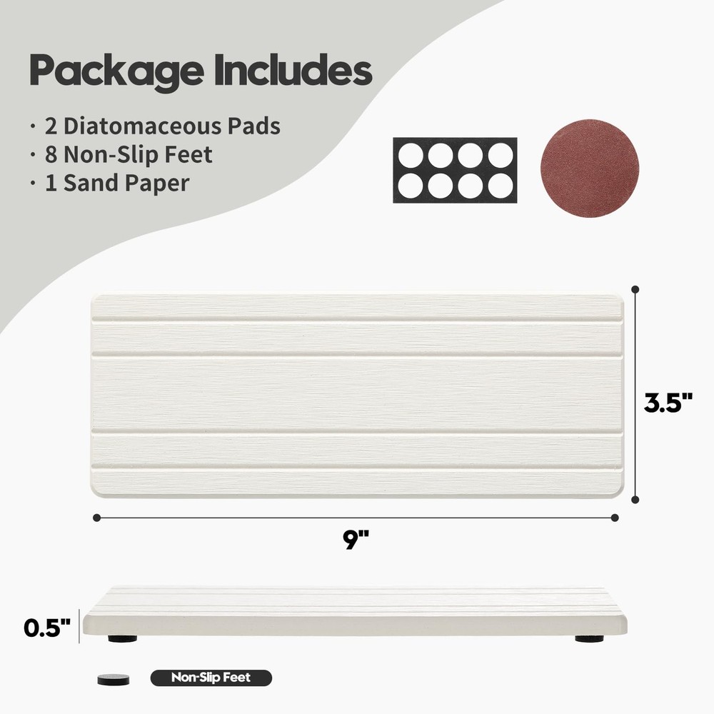 Razborci 2PCS Diatomite Quick Stone Drying 9" x 3.5", 2pack-9"x 3.5" - White