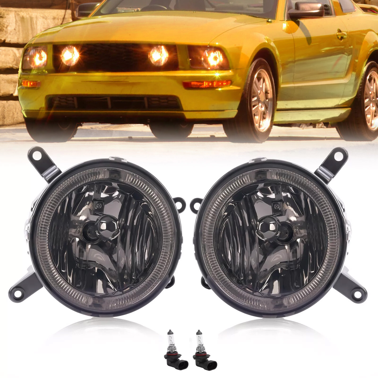 Fog Lights LED Halo Running Light Smoke Lens For Ford Mustang GT 2005-2009 RH&LH