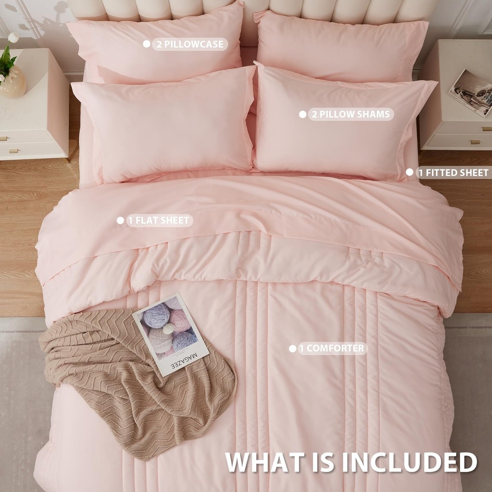Velorose King Comforter Set Pink - Bed in a Bag Size 7 King,