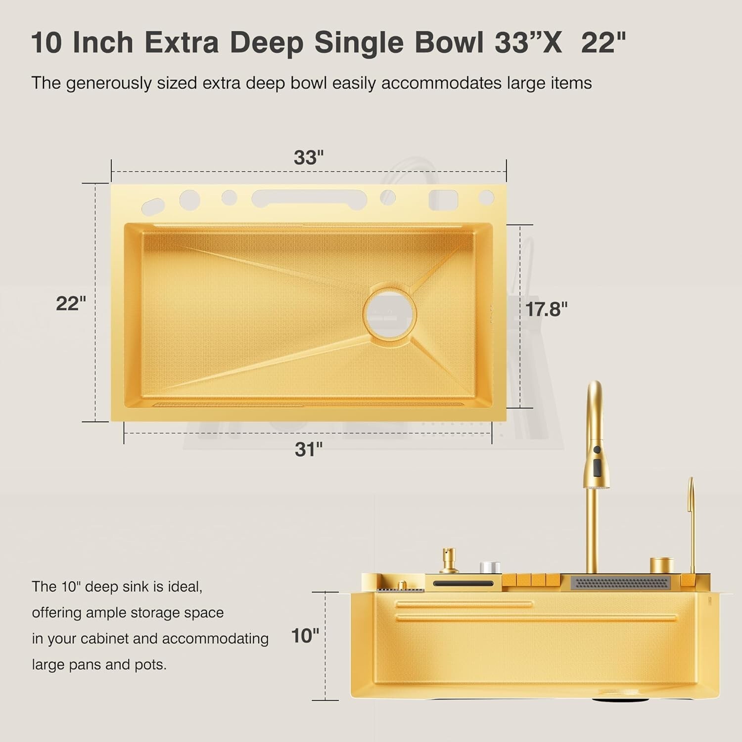 33x22 INCH Nano Gold Flying Rain Waterfall Household Sink Integrated Set