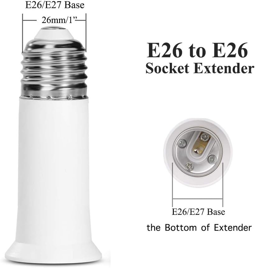 E26 Socket Extender, to Lamp Socket, 6.5CM/2.56 Inch White