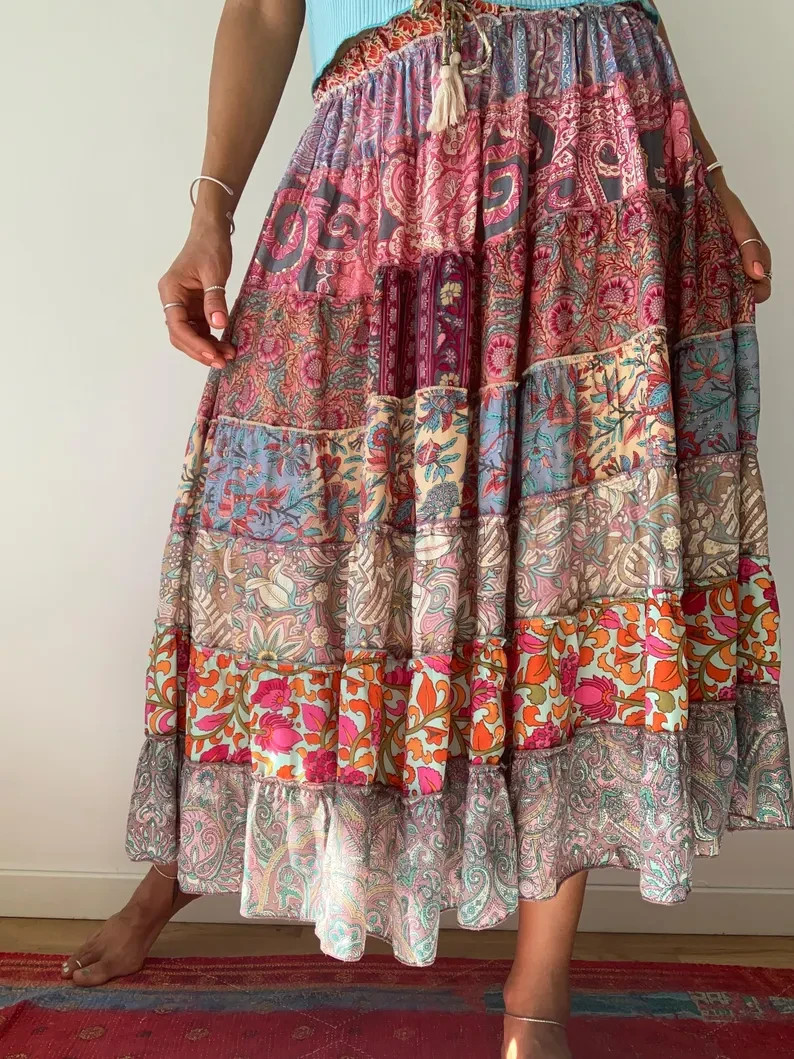 Wholesale Lot Frilled boho skirt for summer festivals tiered hippie maxi skirts