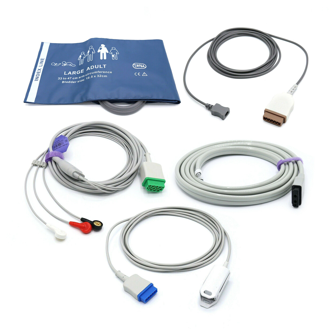 GE Marquette Accessories Bundle - Cuff, Hose, SpO2, ECG, Temperature - USA