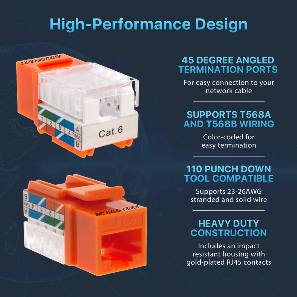 40 pcs Cat6 Punchdown Keystone Jack Orange 45 Degree Angle Ethernet Network PACK