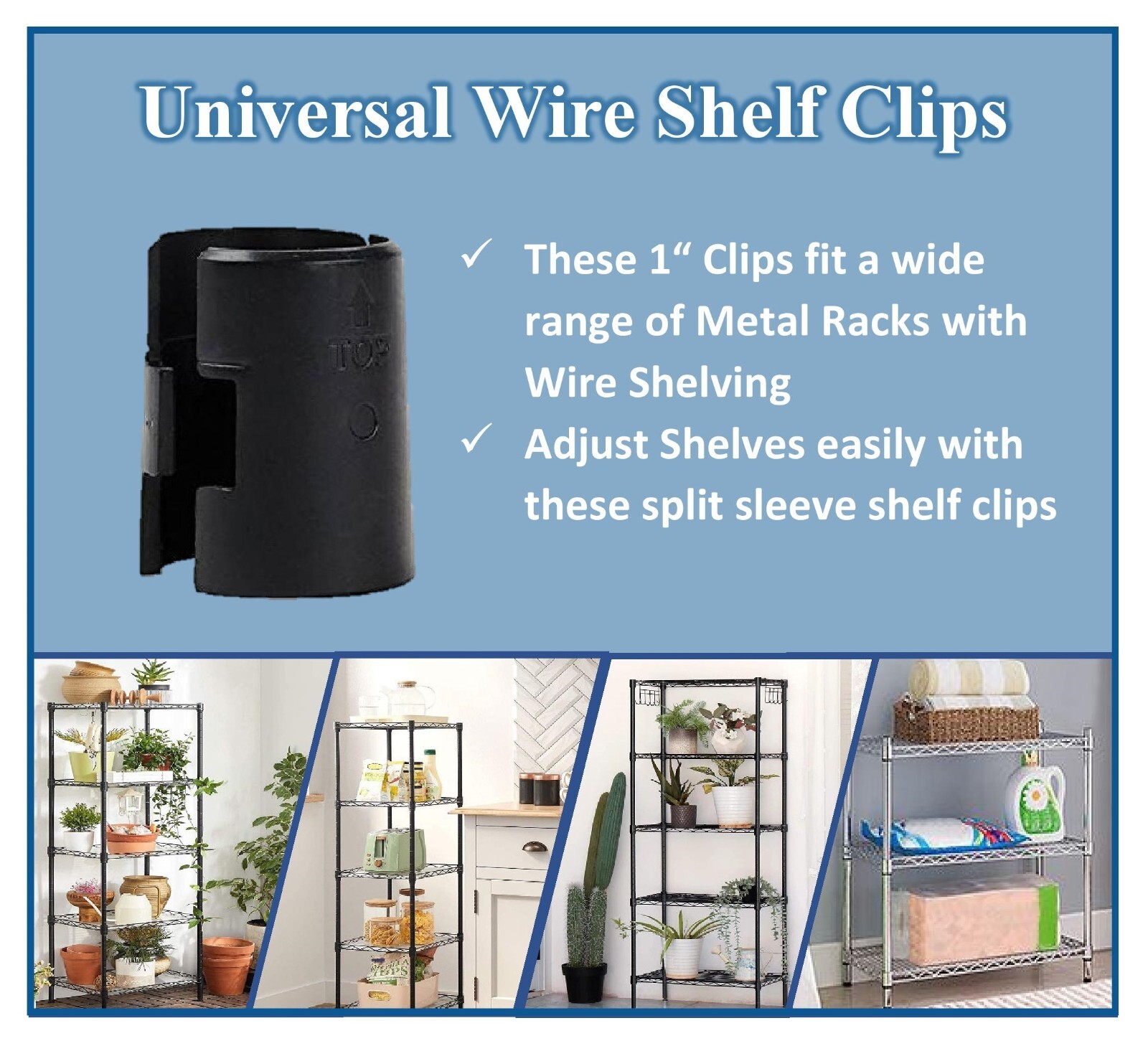 1" Diameter Wire Shelf Clips Shelving Split Sleeves Lock Locking Plastic 16 pair