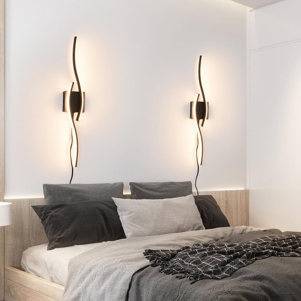 Plug in Wall Sconces Set of 2, Modern Plug in Sconce with Remote, Dimmable LED
