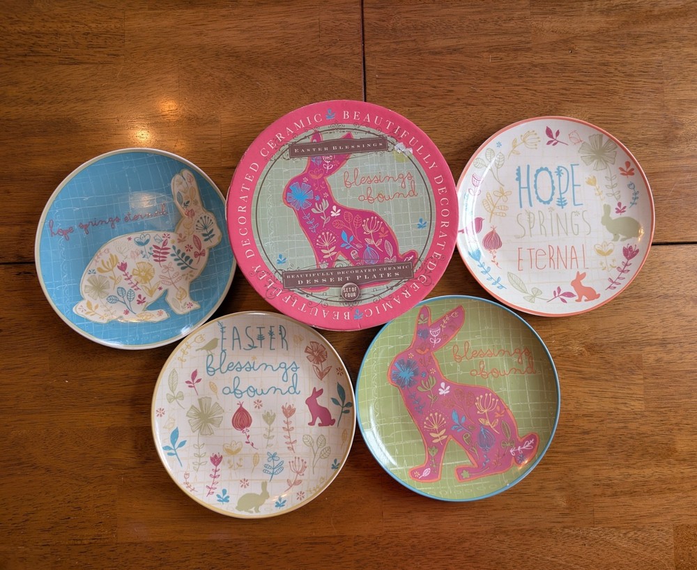 Certified Int'l AMYLEE WEEKS EASTER BUNNY Rabbit Blessings Abound dessert plates