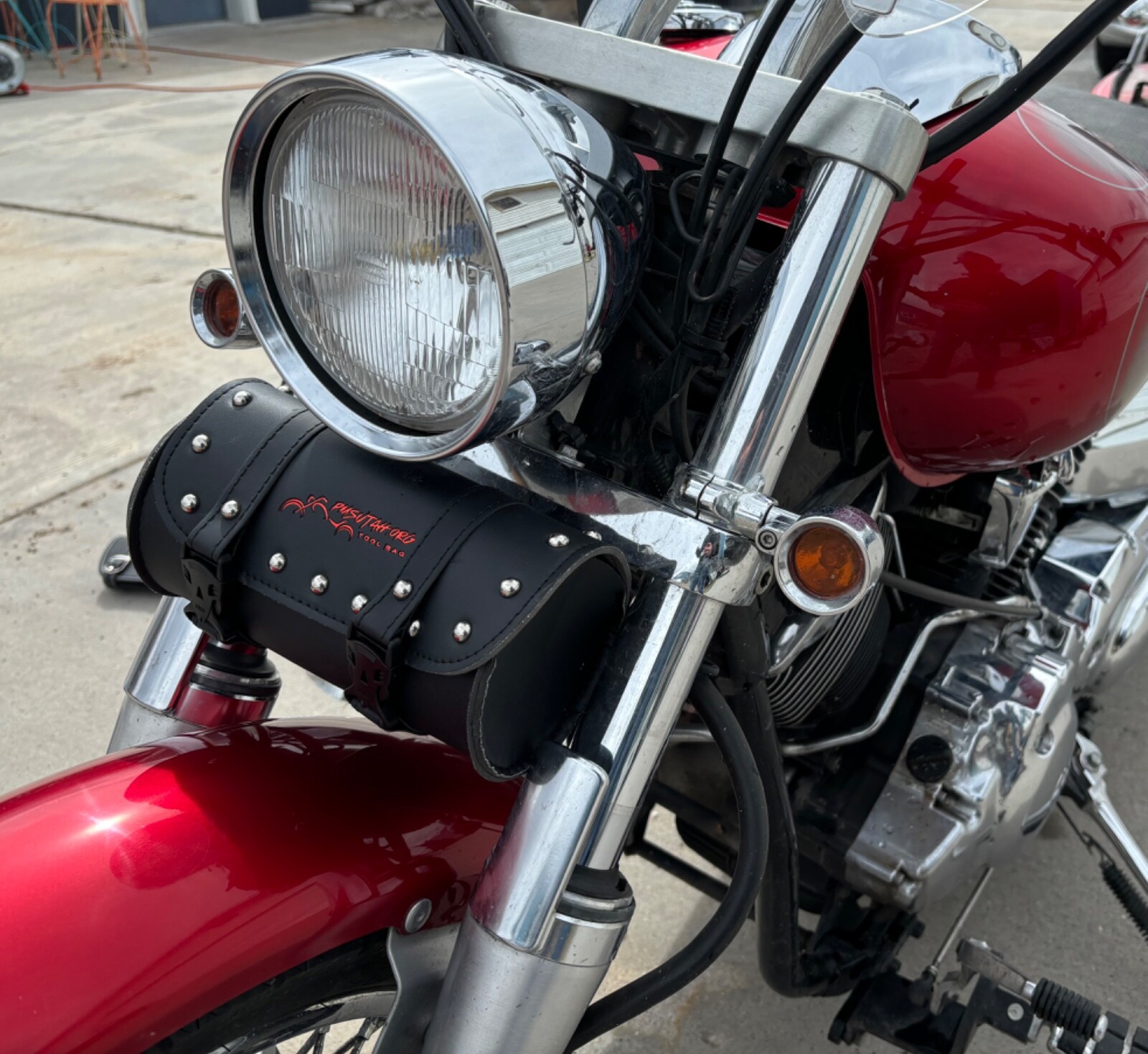 Leather Motorcycle Front Fork Rear Sissy Bar Tool Kit Holder Bag Pouch Storage