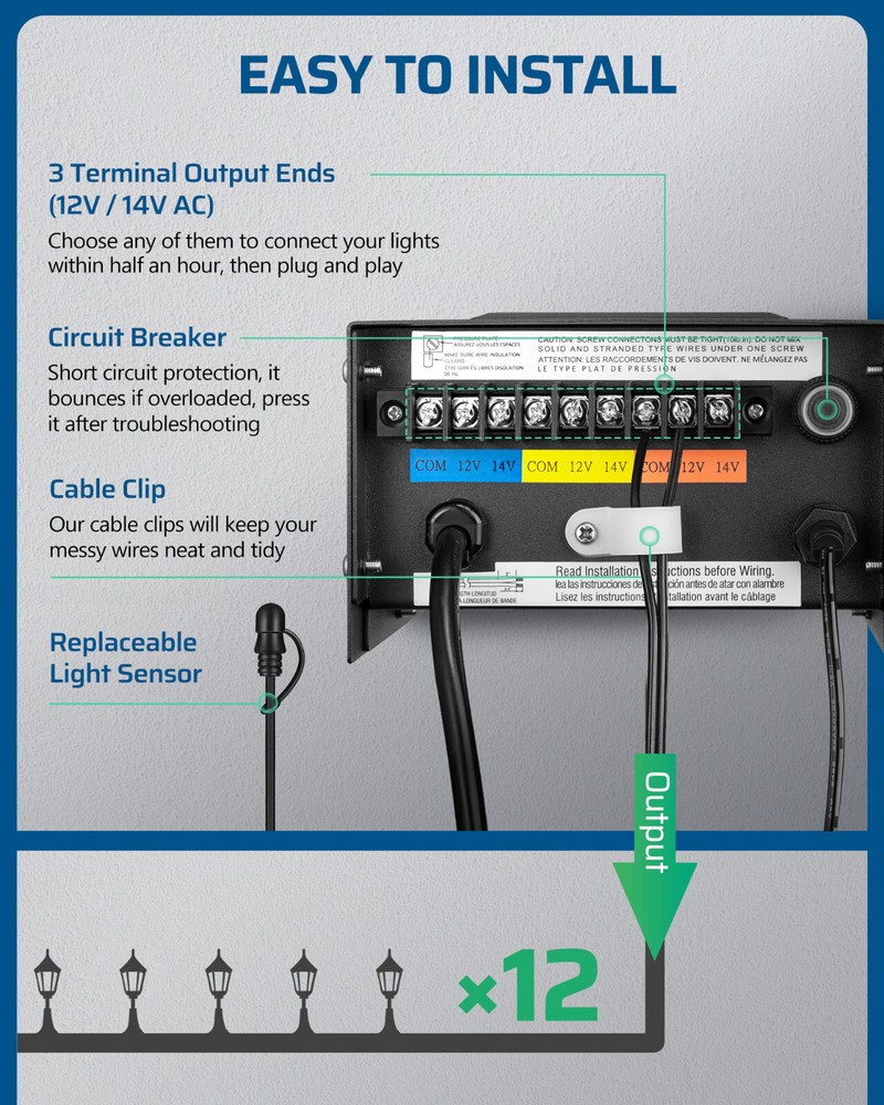 DEWENWILS 200W Low Voltage Transformer Timer and Photocell Sensor Weatherproof