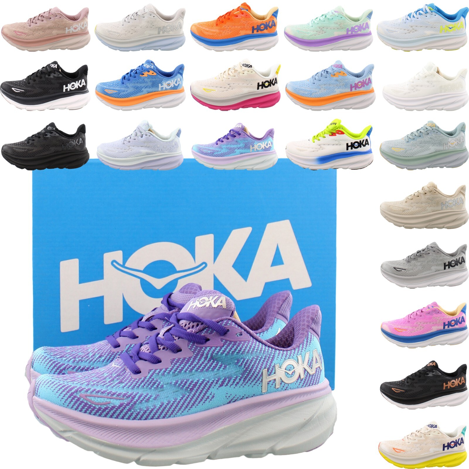 Hoka Womens Clifton 9 Running Shoes, Hoka One One Athletic Sneakers