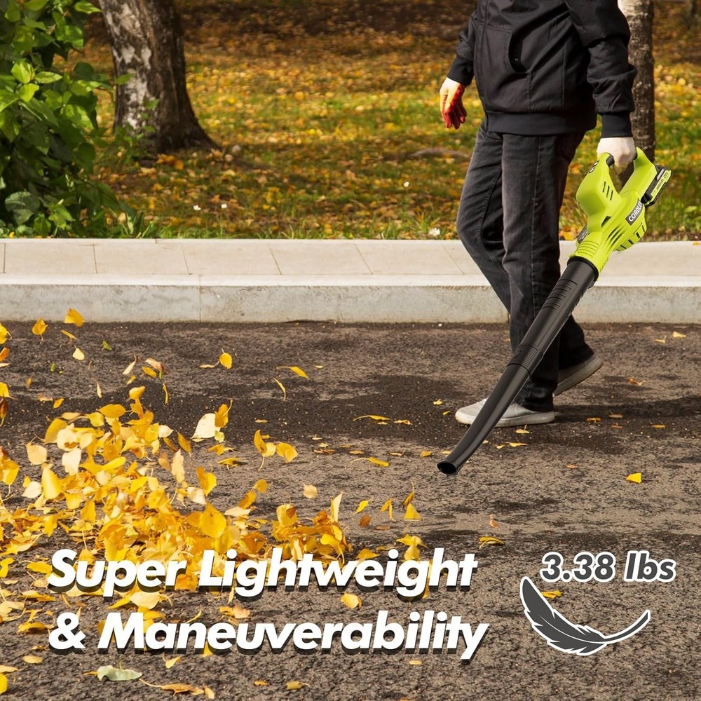 Lightweight 21V Leaf Blower with 2 Batteries, Fast Charging, Adjustable Speed