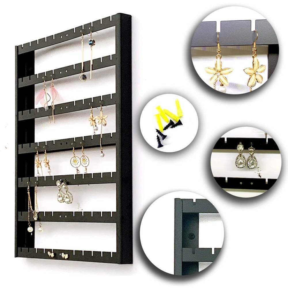 Earring Holder Organizer,7 Layer Wall Mounted Ear Stud Display Storage, Black...