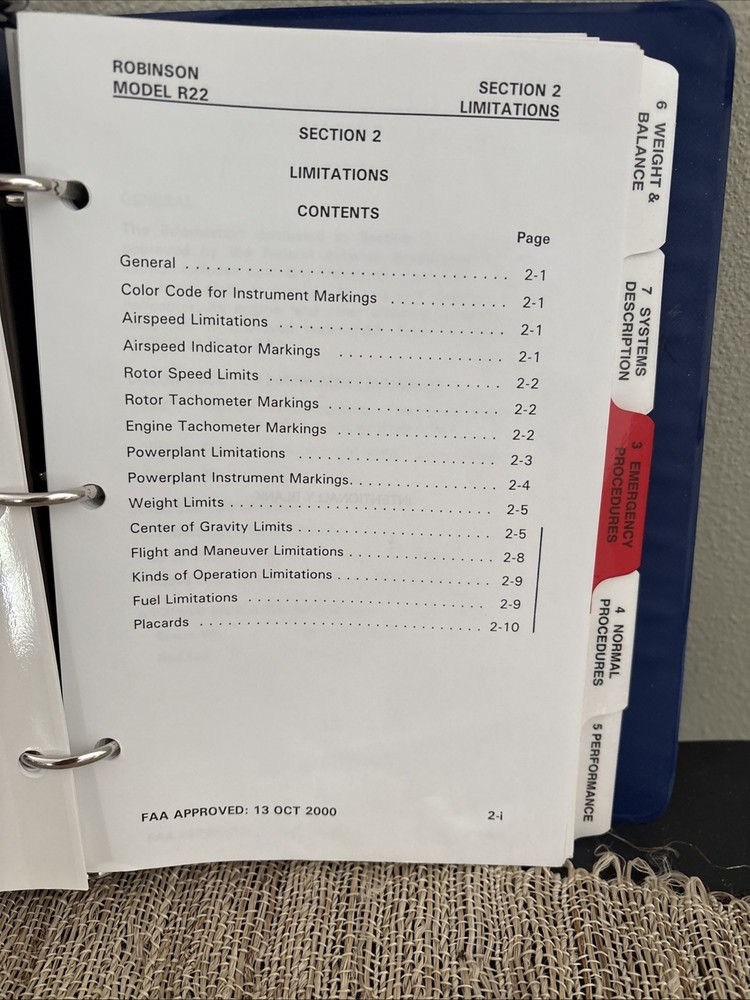 Robinson R22 Pilot's Helicopter Operating Handbook