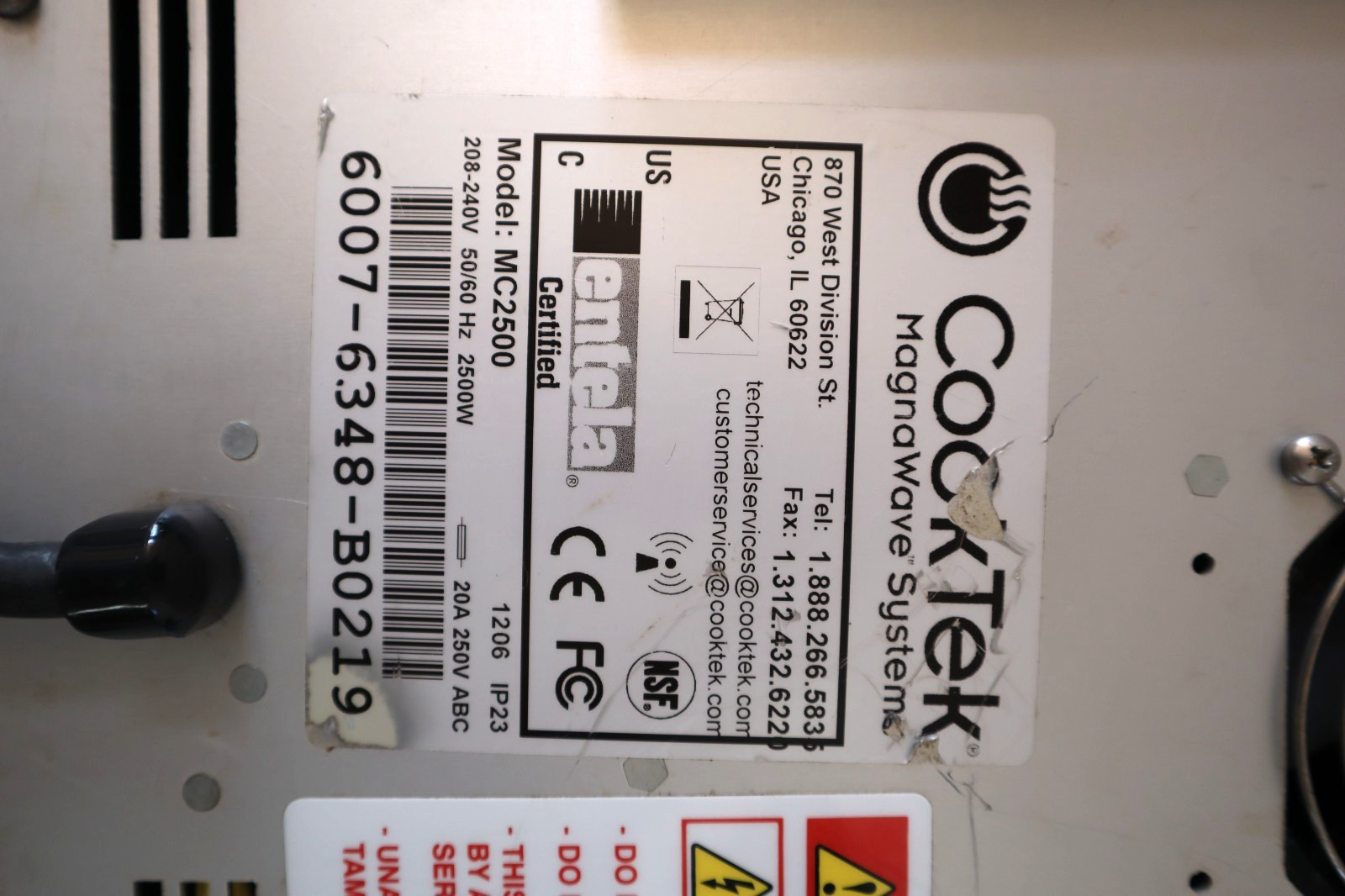 Cooktek MC2500 induction cooktop 208-240V