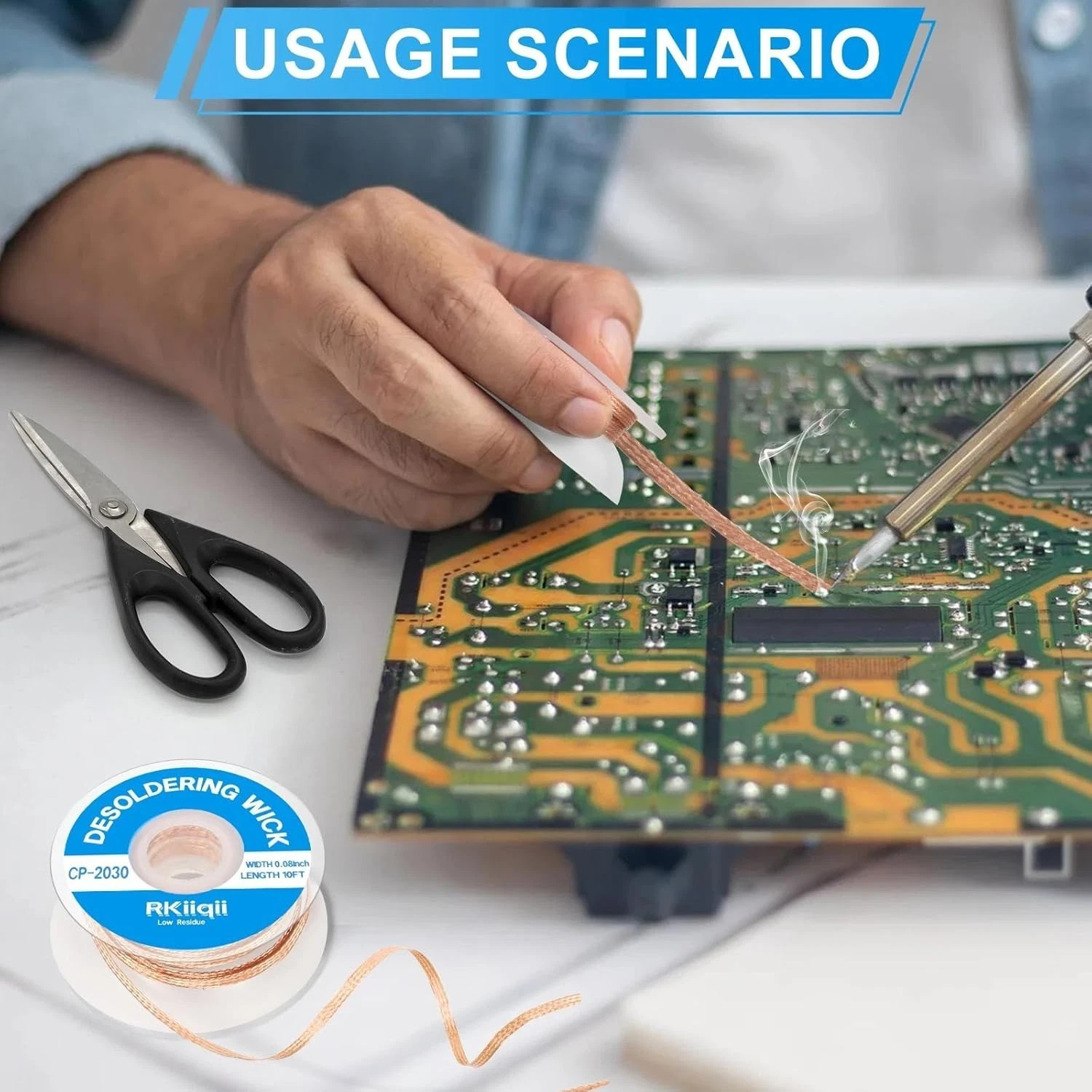 3Pcs Solder Wick Braid Kit with Flux, Low Residue Desoldering Wire 10ft Each