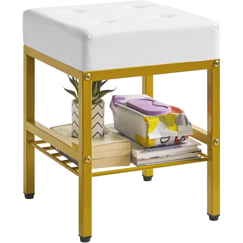 Durable PU Cushion Square Stool W/ Storage Multifunctional Footrest Table New