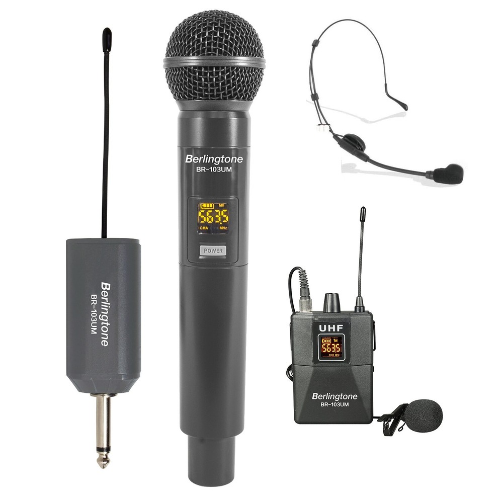 Berlingtone BR-103UM Dual UHF Wireless Microphone System, Headset, 96 adjustable