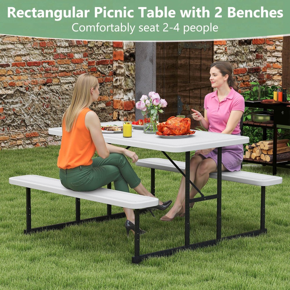 Picnic Table Bench Set for 2-4 People Outdoor Rectangular Camping Dining Table