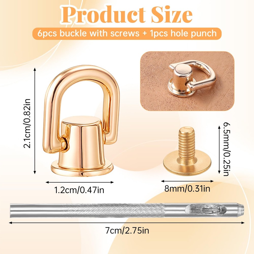 D Rings for Purse 6Pcs Gold Rotatable Leather Rivets D Ring Studs with...