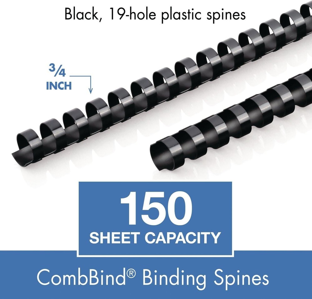 Durable 3/4" CombBind Binding Spines - Black 125 Pack for Document Organization