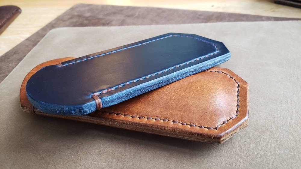 HORWEEN Cavalier Leather Knife Slip - Blue - Medium - mini trapper, barlow