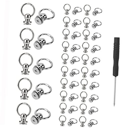 50pcs Screwback Round Head Rivet with Pull Ring Studs with Screwdriver Silver