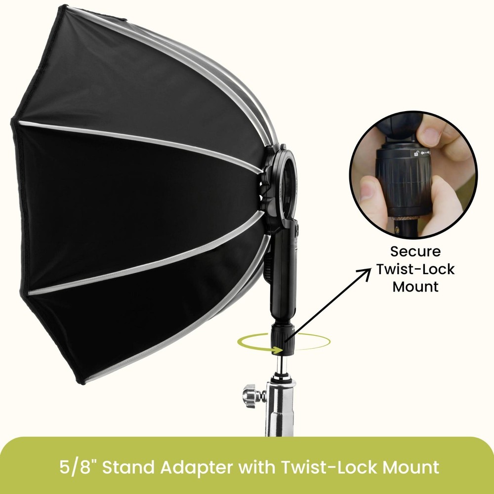 Lectronify 28" Octagonal Softbox for Flash –Quick Open Dual Diffusers, 120° Tilt