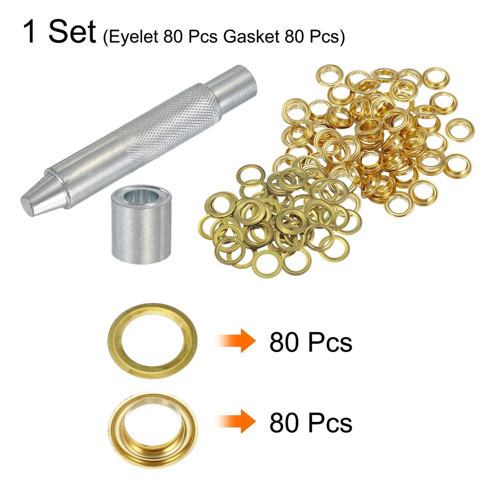 80Set Grommets Eyelets Kit 12mm Copper Eyelets with Setting Tool Gold